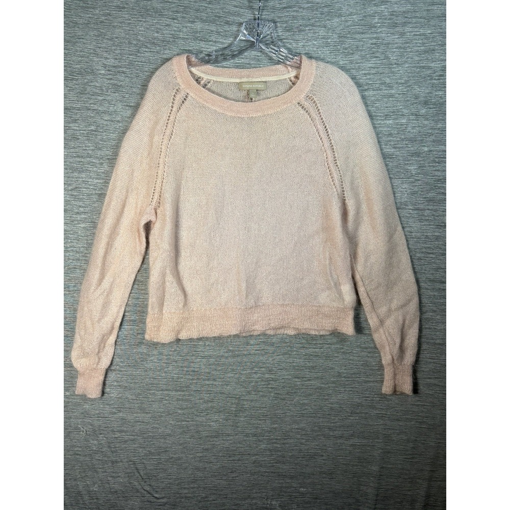 Banana Republic Pink Mohair Wool Blend Open Kint Crewneck Sweater Women's XL